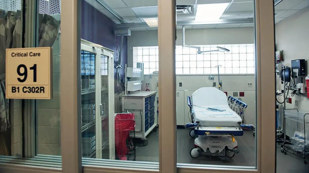 hospital bed in in critical care room