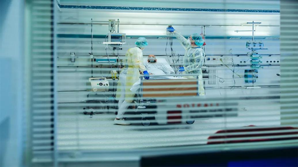 looking in patient room through blines