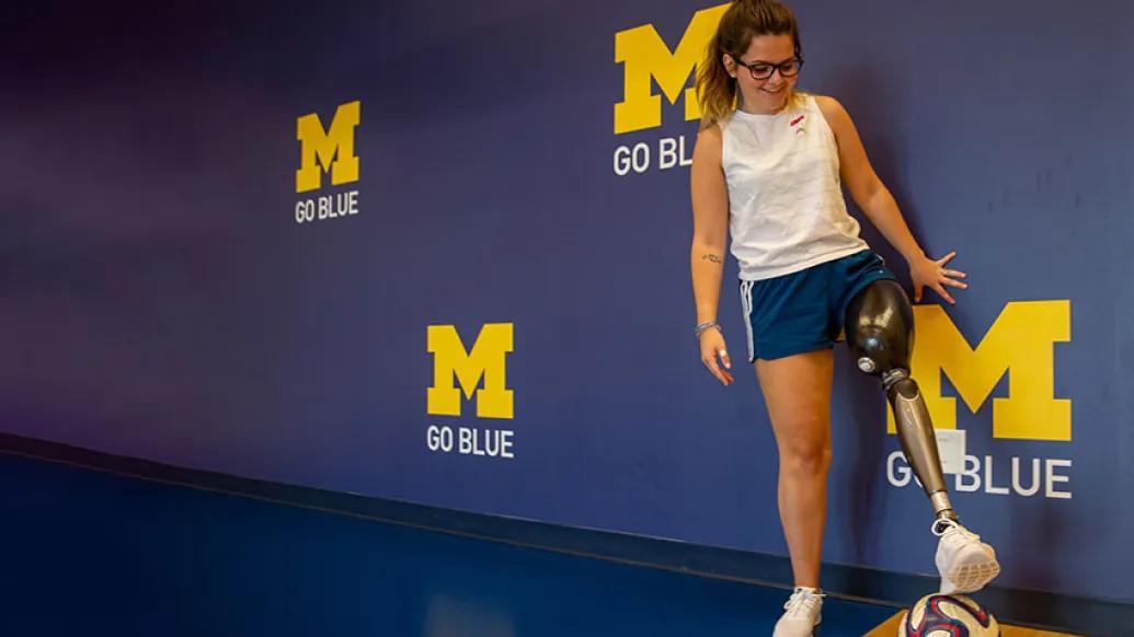 Kearstin Miracle during a physical therapy session at the Michigan Medicine Comprehensive Musculoskeletal Center. 