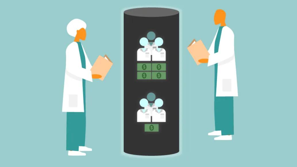 Graphic of doctors looking at files 