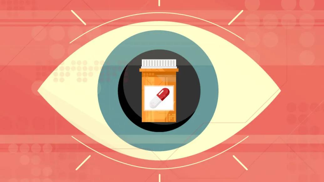 Eye with pills in it