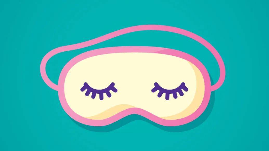 pink yellow mask with closed eyelashes on it on teal blue background