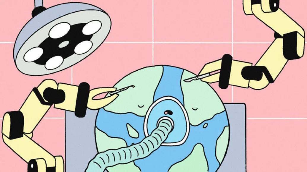 Planet earth gas robotic with pink background
