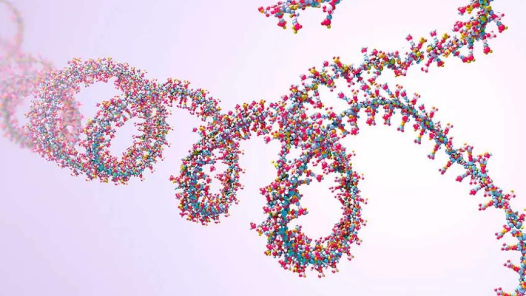 rainbow ribbon like illustration of ribonucleic acid chain