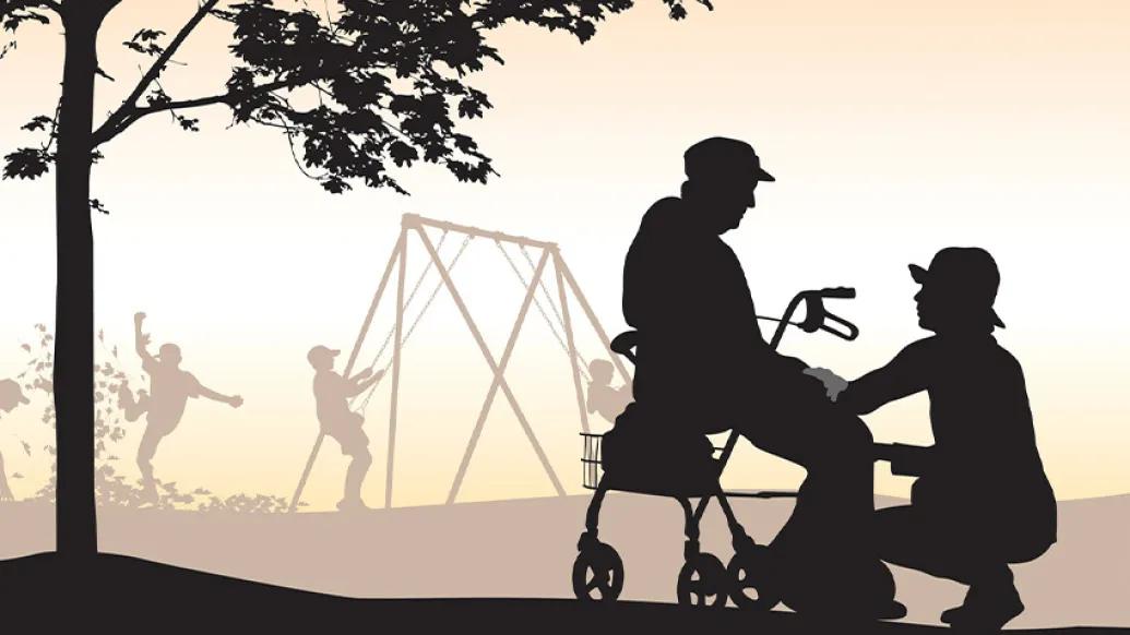 senior walker silhouette playground children