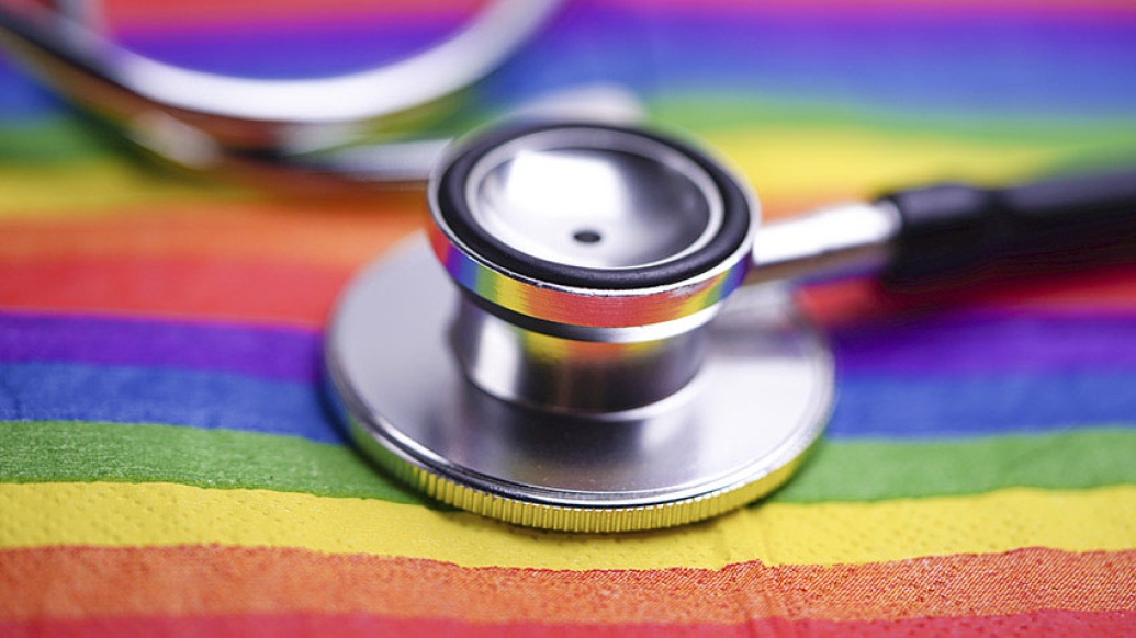 Stethoscope on Rainbow Pride LGBTP Flag
