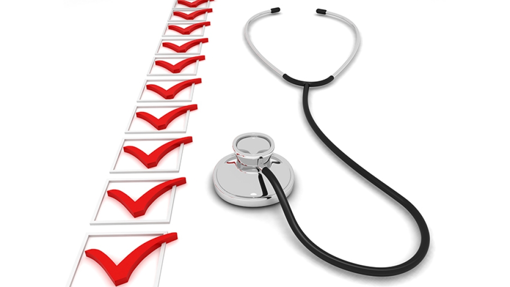stethoscope checklist red white background