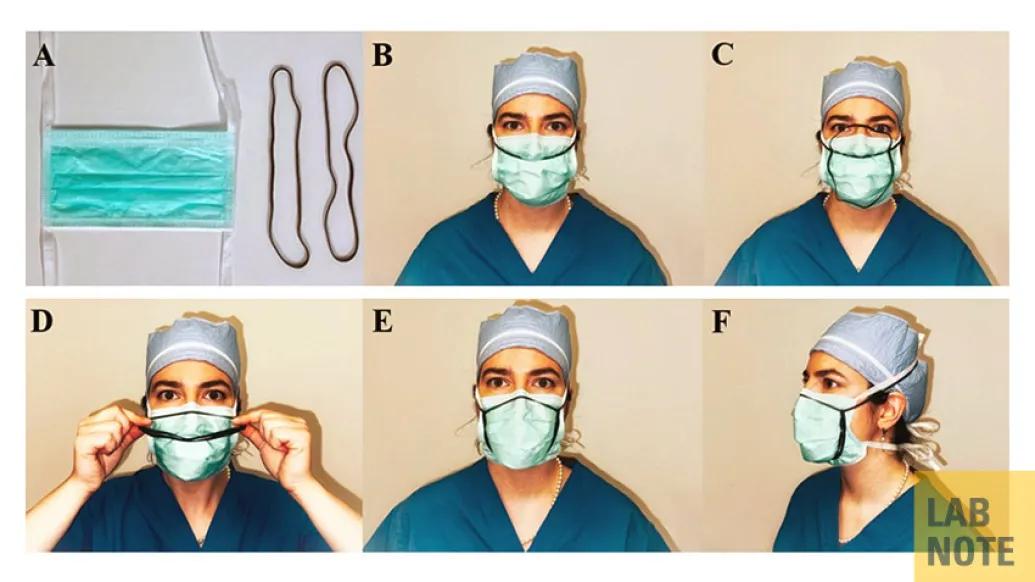surgical mask showing a b c d e f