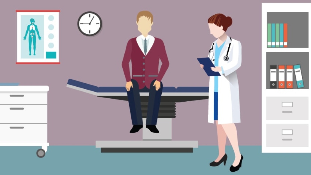 image of guy with female doctor in doctor&#039;s office