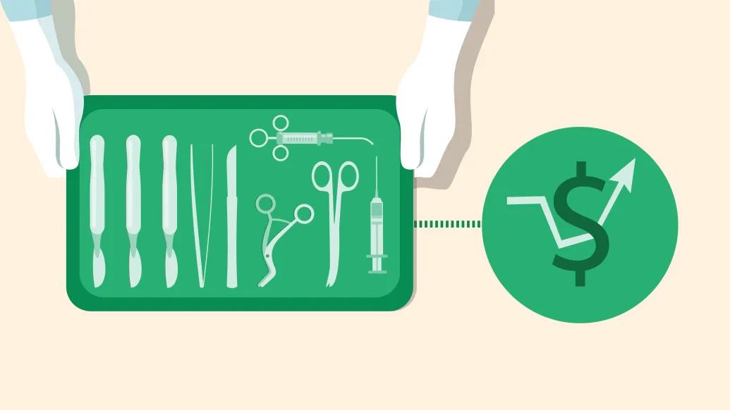 Tray of medical instruments signifying the cost of surgical complications