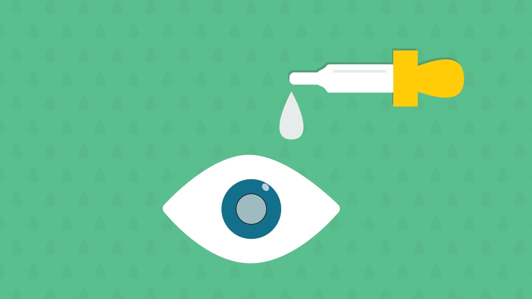 Illustration of an eye receiving glaucoma eye drops