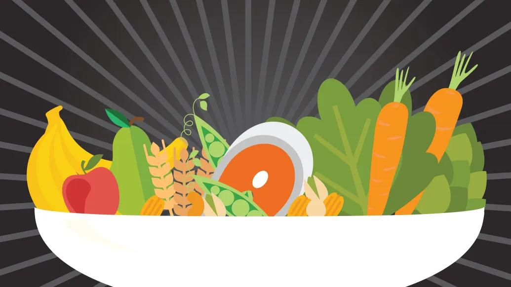 Bowl of fruits, vegetables, &amp;amp; grains that reduce cancer-related fatigue
