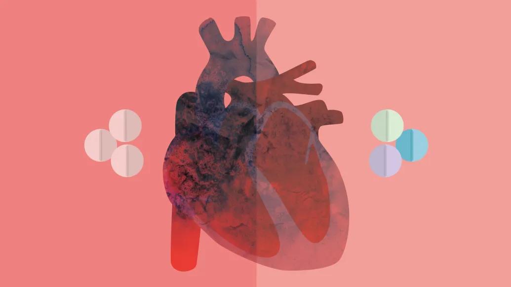 Graphic of a heart being treated with rivaroxaban and clopidogrel