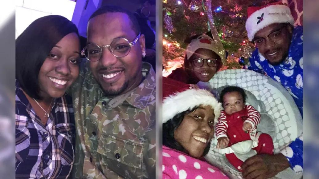 Borderless Christmas picture of family with baby newborn