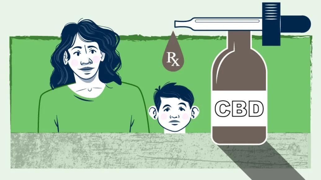 cbd bottle with mom and child in green and white