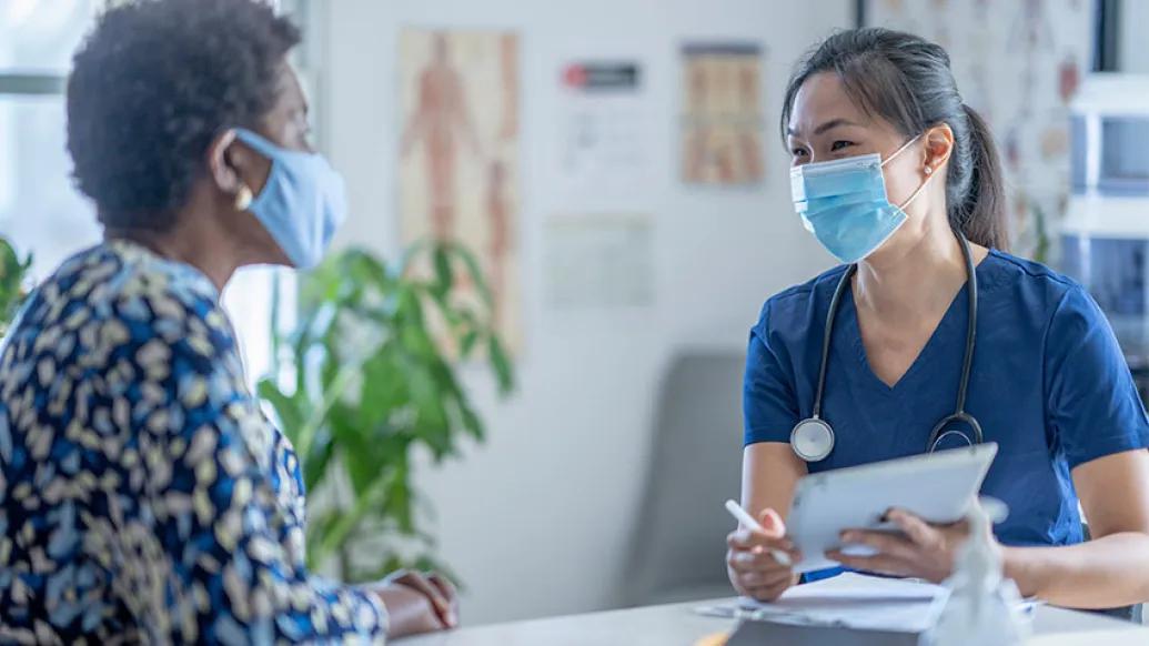 doctor patient masks clinic lobby