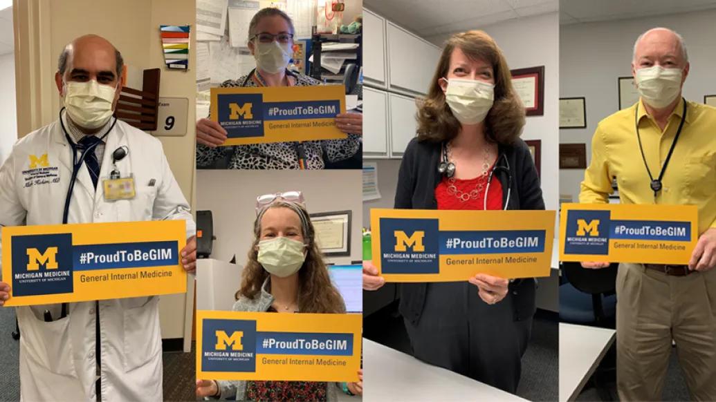 doctors standing holding signs that say proud to be GIM