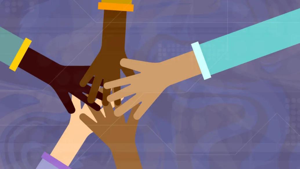 black and white hands together touching in unity