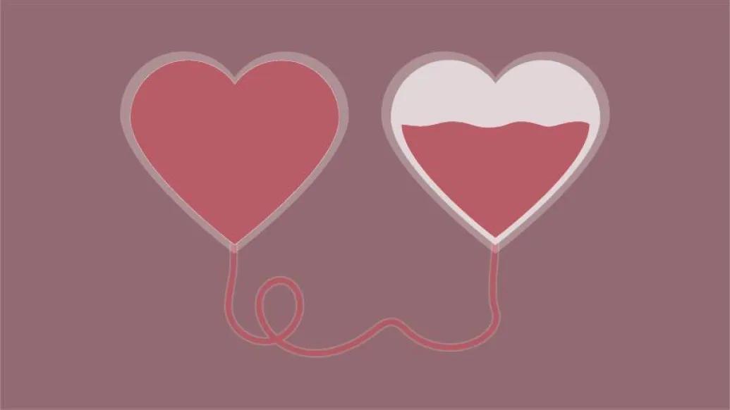 pink hearts one heart filled and another half filled with blood for donations