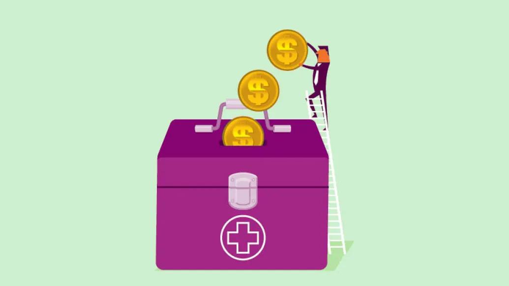 man on ladder placing coins in a bin