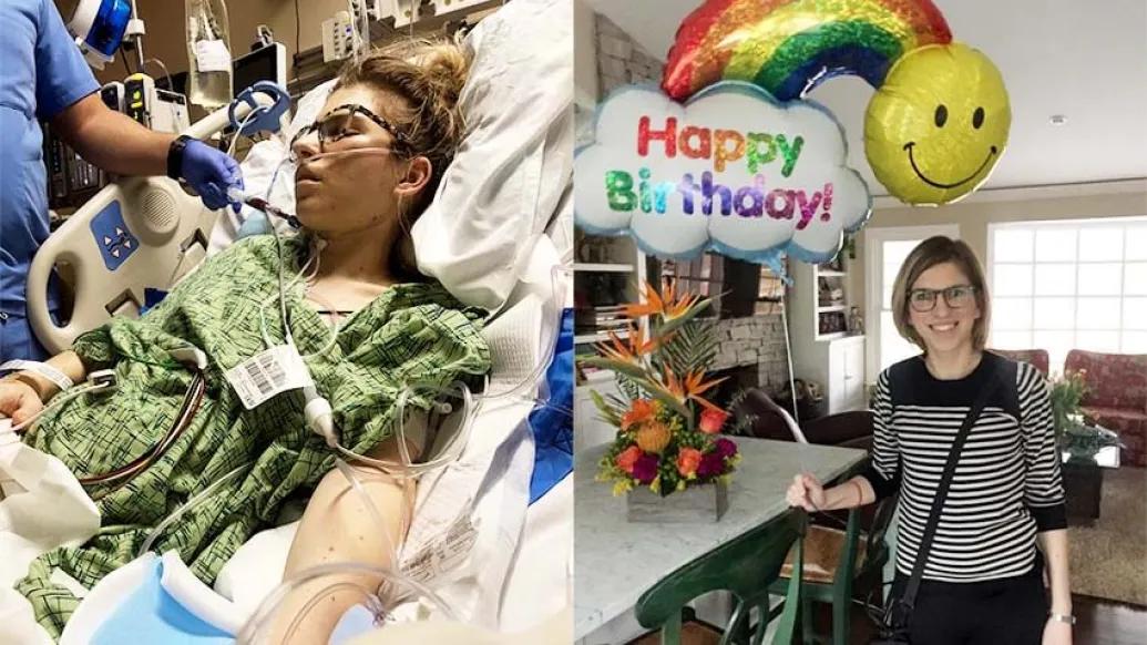 Lady in hospital bed and birthday