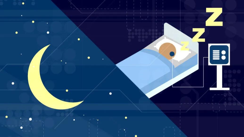 moon and stars and bed with person sleeping with zzz's being sleep tested