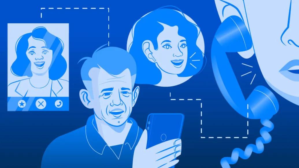 people talking on phone and facetime in blue
