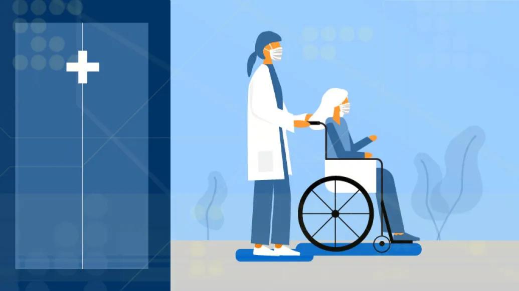 graphic of person wheeling person in wheelchair