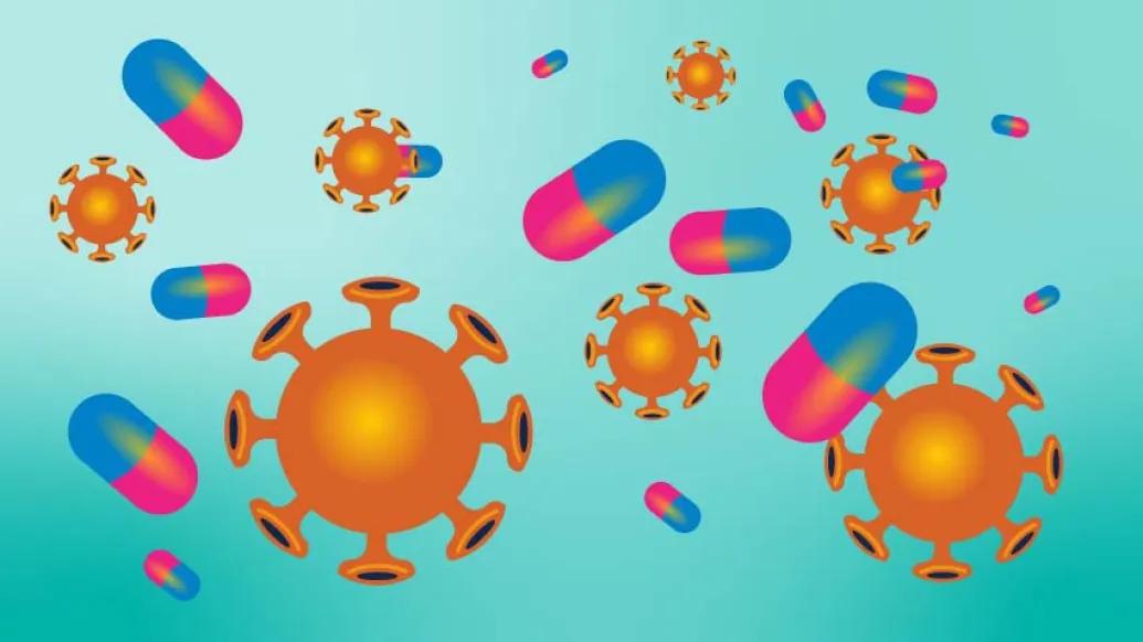 pills floating covid cells