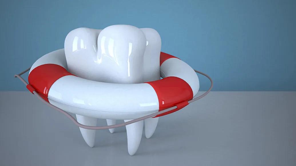 tooth with life belt in white and red