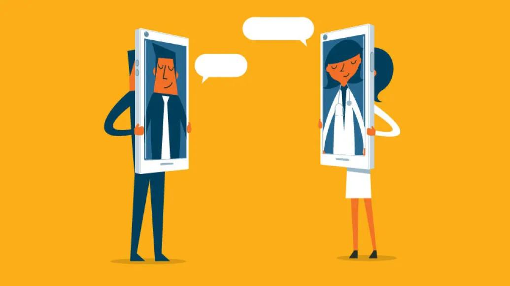 two people standing with phones over their faces with orange background