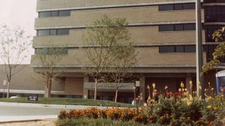 Springtime exterior of Mott Hospital in 1969