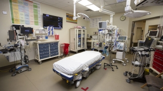 A bed in the Emergency Critical Care Unit