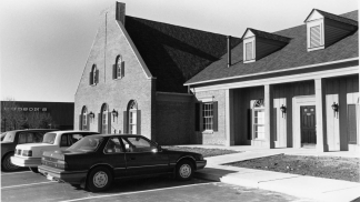 Exterior black and white photo of a Briarwood building the mid-1990s
