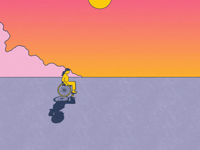 gif of people with spinal injuries walking and sun setting purple pink yellow grey