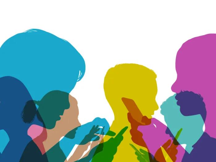 Silhouettes in different colors of youth using mobile phones 