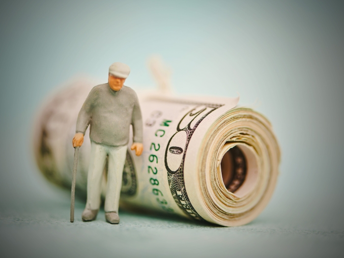 money roll older person with cane molded small
