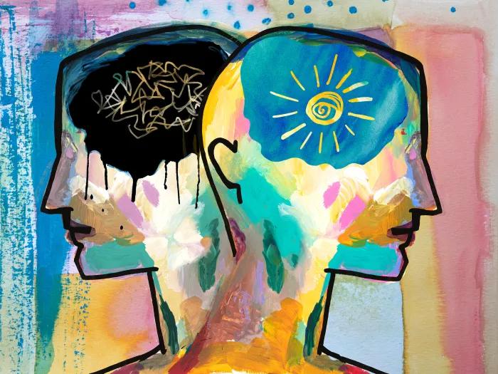 Colorful painting of two heads 