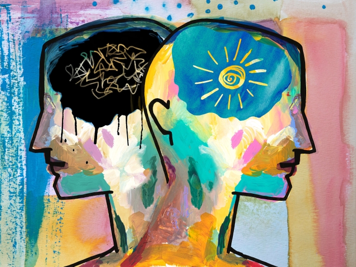 Colorful painting of two heads 