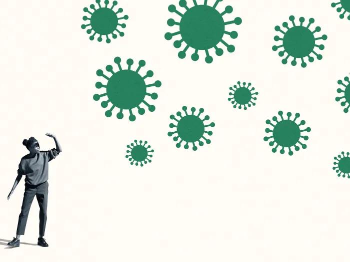 Girl shielding eyes from virus illustration