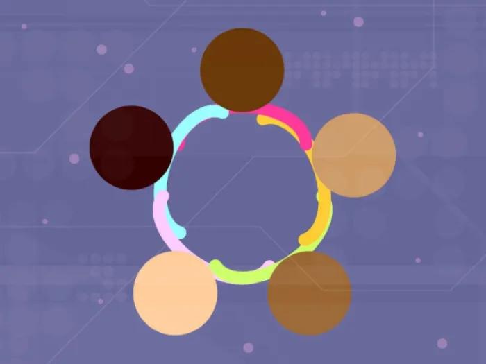 people holding hands in a circle, abstract illustration. 