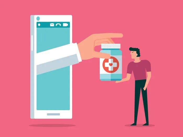 person being handed prescription from doctor hand from phone