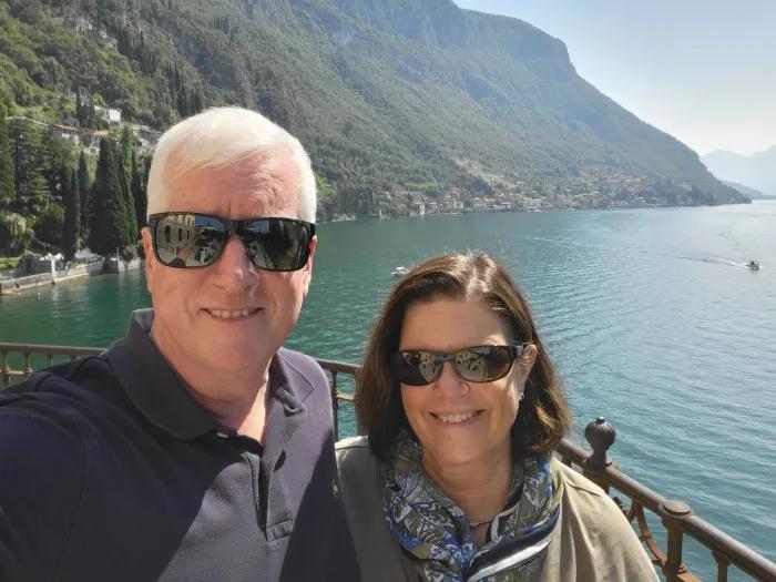Smiling photo of Marika and Dean Jones in Lake Como.