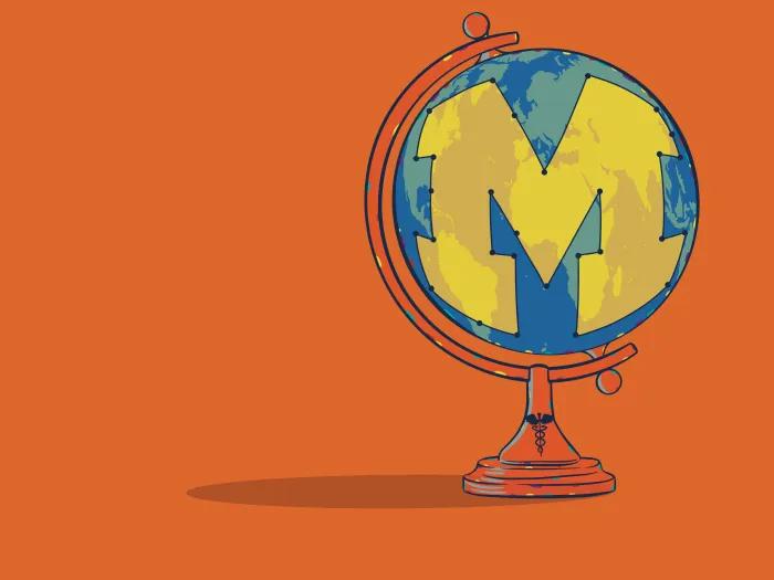 illustration of a global with a giant Block M covering most of it.