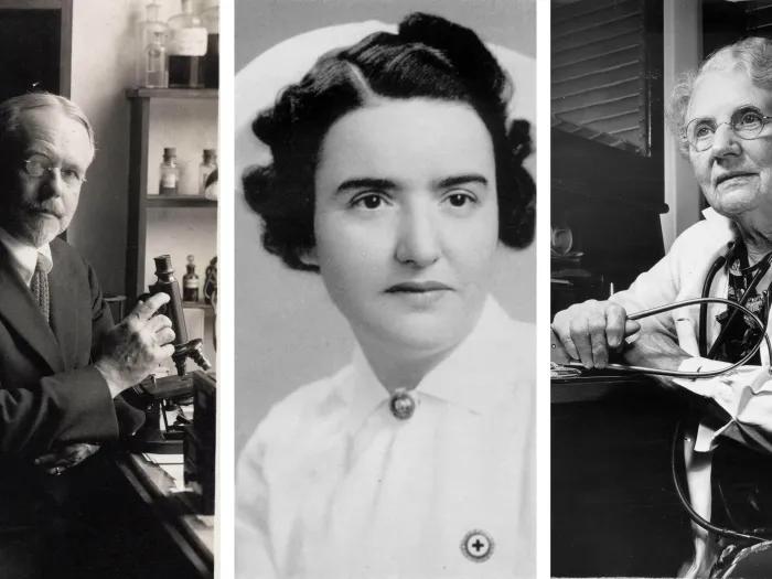 Left to right: Aldred Scott Warthin, Rhoda Reddig Russell, and Bertha Van Hoosen