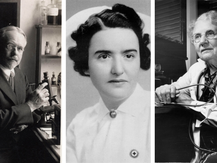 Left to right: Aldred Scott Warthin, Rhoda Reddig Russell, and Bertha Van Hoosen