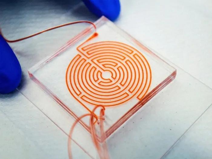puzzle looking string of orange with lab gloves blue