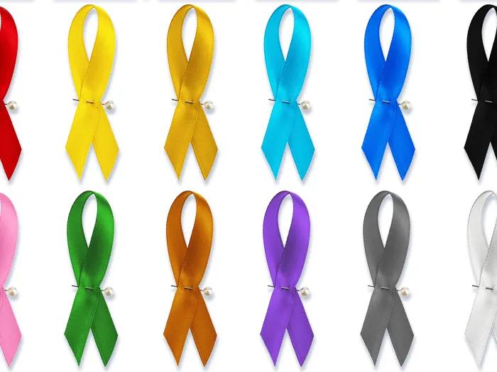 ribbons in colorful colors lined up next to eachother