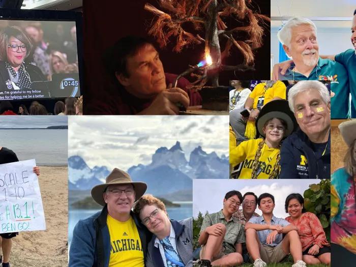 Collage of various photos depicting alums of the Medical School and their friends and family.