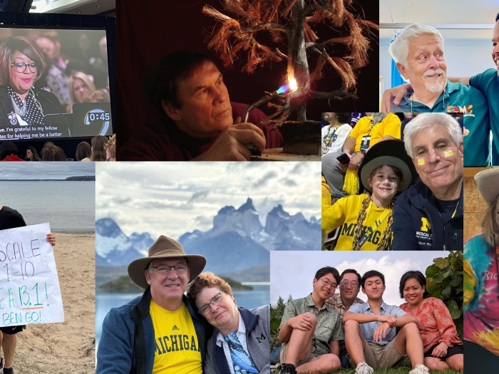 Collage of various photos depicting alums of the Medical School and their friends and family.
